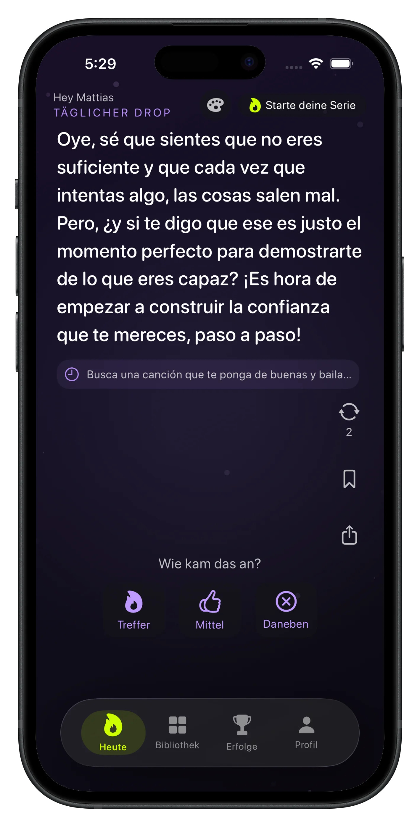 Vorschau auf die Benutzeroberfläche der Daily Hype-App