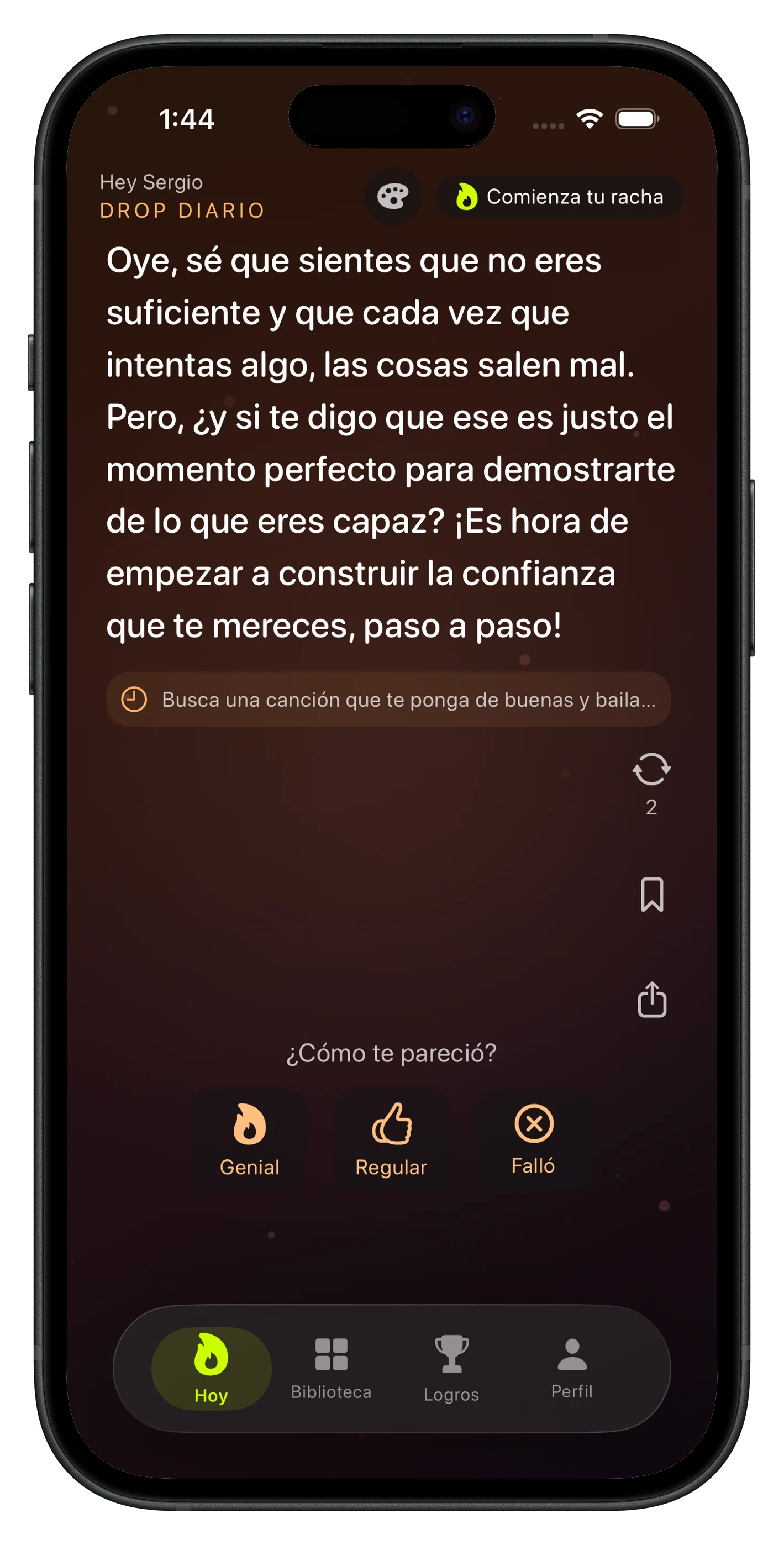 Vista previa de la interfaz de la aplicación Daily Hype