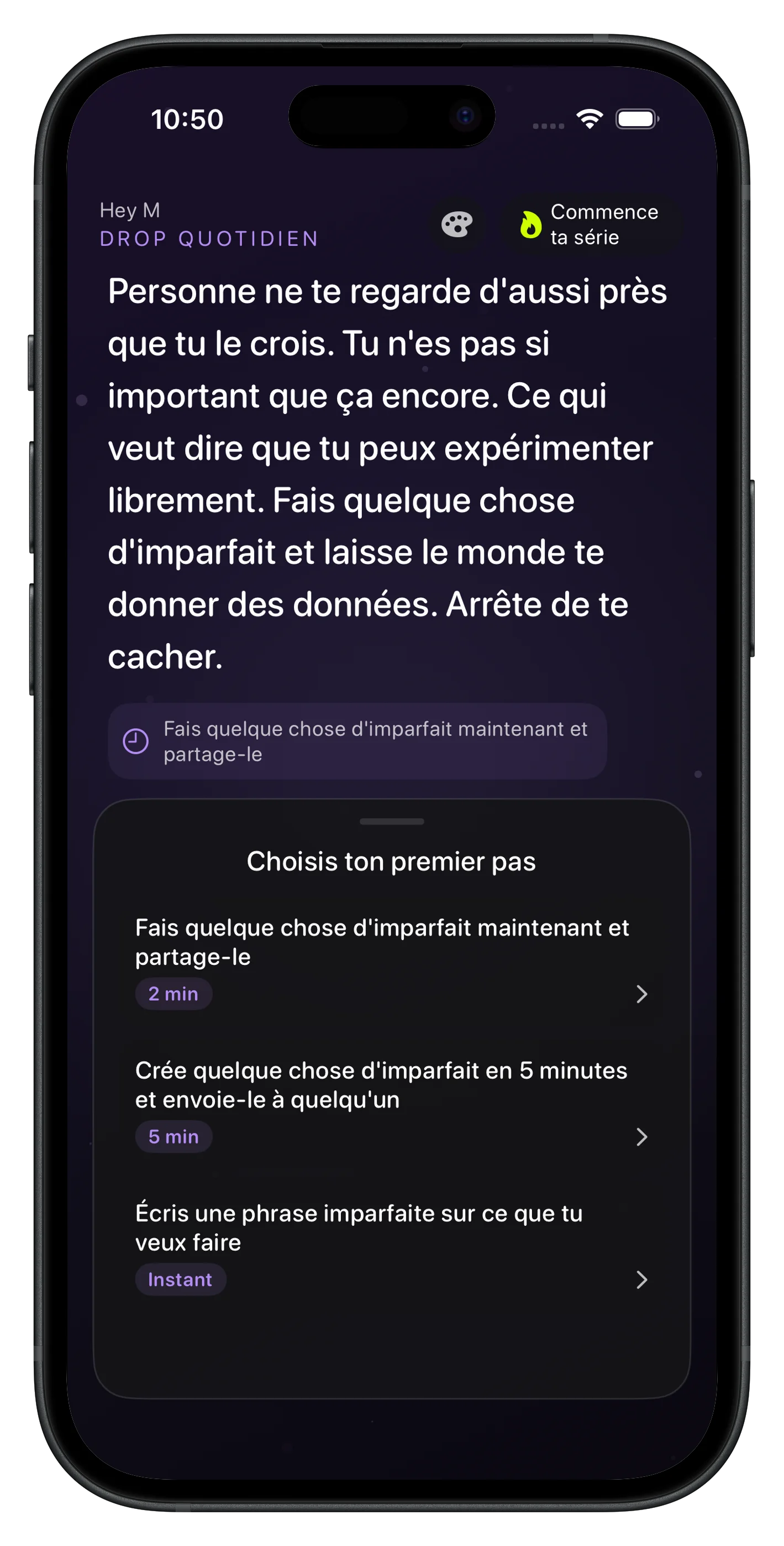 Aperçu de l'interface de l'application Daily Hype